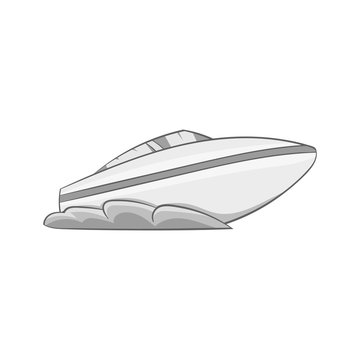 Speed boat icon in black monochrome style isolated on white background. Water transport symbol vector illustration