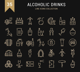 Set Vector Flat Line Icons Alcoholic Drinks