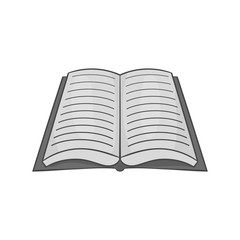 Open book with text icon in black monochrome style isolated on white background. Reading symbol vector illustration
