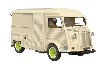 Food truck mobile beige cafe. 3D graphic