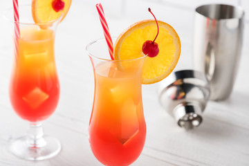 Fresh home made Tequila sunrise cocktails