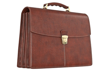 Briefcase leather classic with handle. 3D graphic