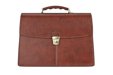 Classic leather briefcase vintage, front view. 3D graphic