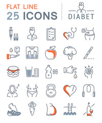 Set Vector Flat Line Icons Diabet