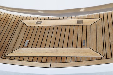 Close up detail of deck hatch on moden luxury motor boat