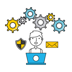 online security flat line icons vector illustration design