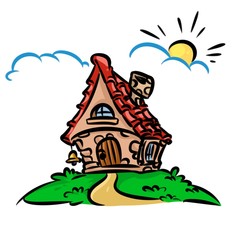 House cottage village cartoon illustration 