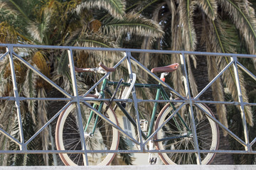 Bike locked on fence in Nice, France