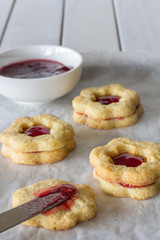 Homemade Sugar Cookies with Jam Filling Front View Vertical with Copy Space