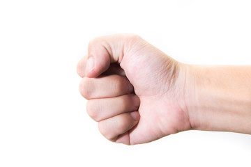 hand is showing zero fingers isolated on white background