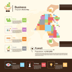 Business Infographic with blocks,Kuwait map