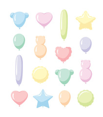 Balloon Set: Collection of party Balloons in pastel colors and different Shapes