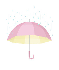Cute protection: pink and yellow umbrella shielding the rain