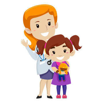 Vector Illustration of Female doctor with her Kid Patient
