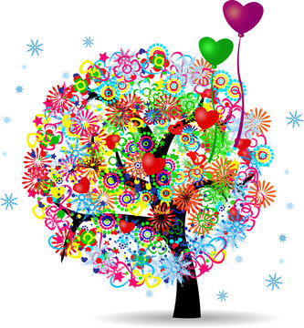 The Tree Of Life with love balloons illustration