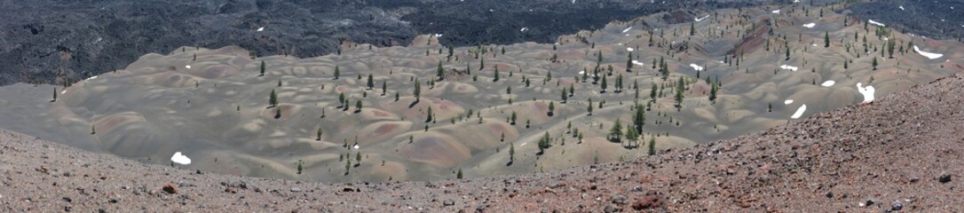 Fototapeta na wymiar Painted dunes, view from Cinder Cone Caldera, Lassen Volcanic National Park
