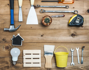 Tool decorate on wooden floor