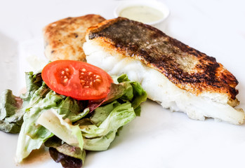 grilled seafood and vegetables-french cuisine dish with many veg