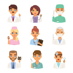Doctors spetialists faces vector set.