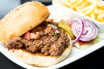 Cheese burger - American cheese burger with Golden French fries