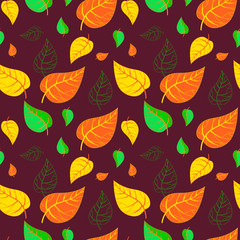 Seamless autumn leaves pattern. Fall of the leaves.