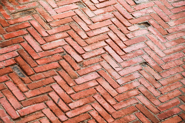 Old red brick cobblestone pattern