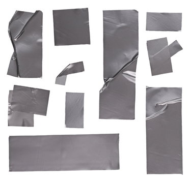 Duct repair tape silver patterns kit isolated on white background, with clipping path