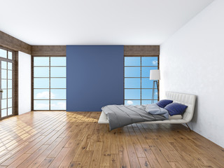 Modern interior of a bedroom 3d rendering