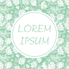 Decorative element for design cards, wedding or invitation. White circle on a floral background. Hand drawing vector illustration.