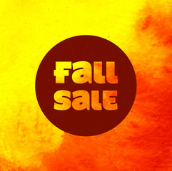 Fall sale poster with colorful watercolor leaves. Vector illustration