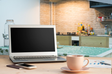Office table with Coffee cup and Office equipment.