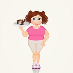 overweight woman with cake