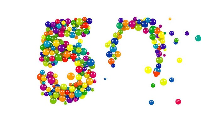 Colorful dynamic number 50 for a golden jubilee celebration or festive event formed of small multicolored balls in the colors of the rainbow isolated on white
