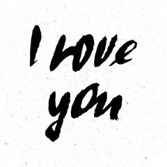 I love you. Greeting card for Valentines day. Hand drawn design elements. Black and white.