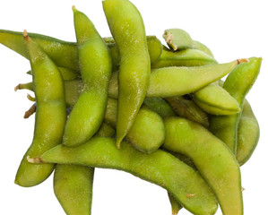 Closeup green Japanese soybean on white background