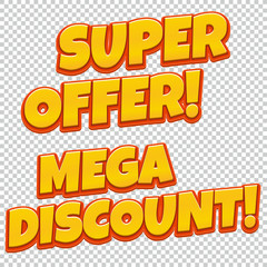 Collection of Mega Discount and Mega Offer comic banner. Sale background. Poster can be used for banners