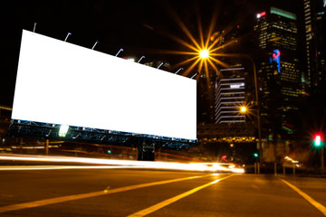 billboard blank for outdoor advertising poster at night time with street light line for advertisement street city night light concept.
