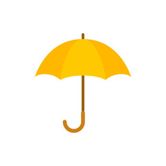 Umbrella closeup. Yellow umbrella icon. Yellow umbrella isolated on white background. Umbrella in cartoon style
