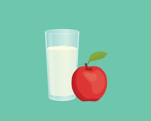 apple smoothie with fruit and a glass of the smoothies with flat style