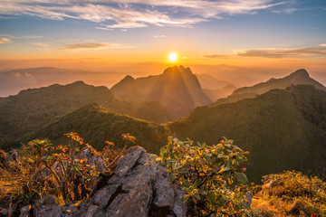 Scenic view of sunset over Doi Luang Chiang Dao the third highest mountains in Thailand.