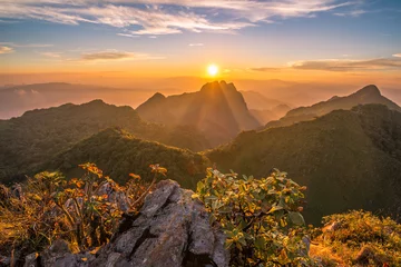 Plexiglas schilderij Bergen Scenic view of sunset over Doi Luang Chiang Dao the third highest mountains in Thailand.  © boyloso