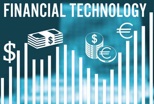 Financial technology concept. Diagram and icons on blurred background.