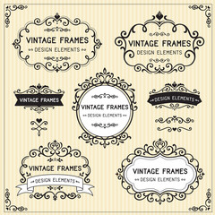 Vintage frames design on beige stripe background