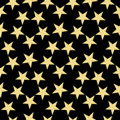 Gold stars pattern on the black background. Vector Illustration.Modern stylish abstract texture.Abstract geometric shape texture. 3d effect sky.Design template for wallpaper, wrapping,textile.