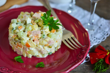 Traditional New Year's salad Russian and Ukrainian 