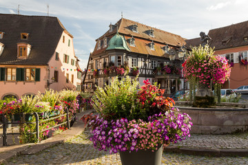 Centre village de Barr - fontaine et fleurs