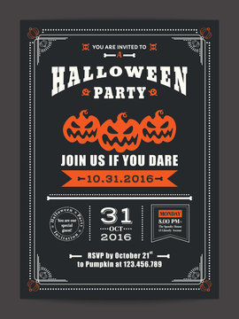 Halloween night party with scary pumpkins background for card poster flyer