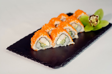 Sushi roll - tiger shrimp, cucumber, cheese philadelphia and tobiko
