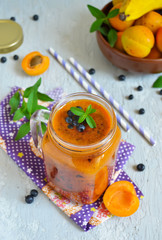 Summer smoothies apricot, banana and blueberries 