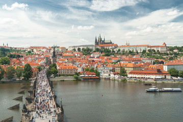 Naklejka na ściany i meble Panormic view of Prague from bridge tower, Charles bridge, Czech republic